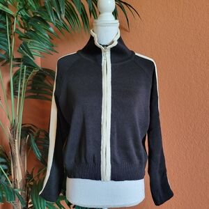 Vintage Von Saken Sweater Zip Up Cotton Black Cream Cropped Small USA
